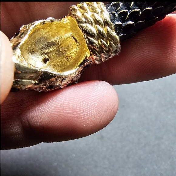 Whiting & Davis Gold Tone Black Mesh Double Panther Heads Wrap Around Bracelet - Picture 11 of 13